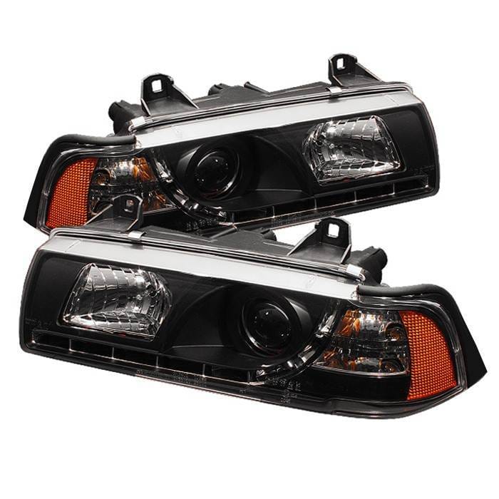 BMW 3 Series 2DR Spyder Projector Headlights - NOT FIT TI MODEL - DRL - Black - 444-BMWE36-2D-DRL-BK thumbnail 2