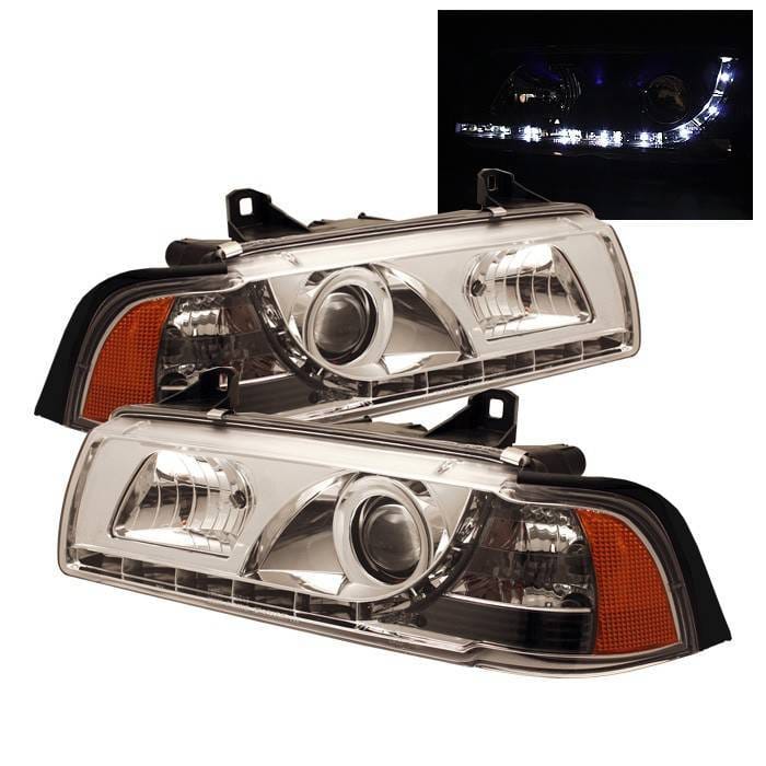 BMW 3 Series 2DR Spyder Projector Headlights - NOT FIT TI MODEL - DRL - Chrome - 444-BMWE36-2D-DRL-C