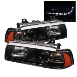 BMW 3 Series 4DR Spyder Projector Headlights - DRL - Black - 444-BMWE36-4D-DRL-BK