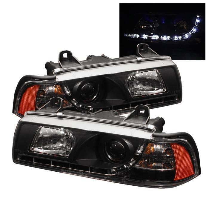 BMW 3 Series 4DR Spyder Projector Headlights - DRL - Black - 444-BMWE36-4D-DRL-BK