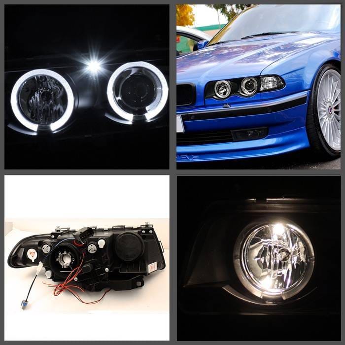 BMW 7 Series Spyder Projector Headlights - Xenon HID Model Only - LED Halo - Black - 1PC - 444-BMWE3899-HID-HL-BK thumbnail 2