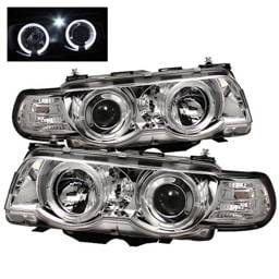 BMW 7 Series Spyder Projector Headlights - Xenon HID Model Only - LED Halo - Chrome - 1PC - 444-BMWE3899-HID-HL-C