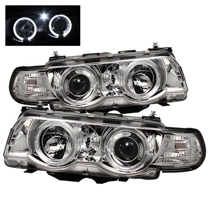 BMW 7 Series Spyder Projector Headlights - Xenon HID Model Only - LED Halo - Chrome - 1PC - 444-BMWE3899-HID-HL-C