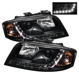 Audi A6 Spyder Daytime Running LED Projector Headlights - Black - 444-BMWE3899-HID-HL-C
