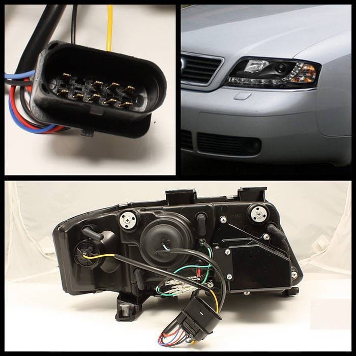 Audi A6 Spyder Daytime Running LED Projector Headlights - Black - 444-BMWE3899-HID-HL-C thumbnail 2