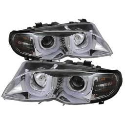 BMW 3 Series 4DR Spyder Projector Headlights - 3D Halo - Chrome - 444-BMWE4602-4D-3DDRL-C