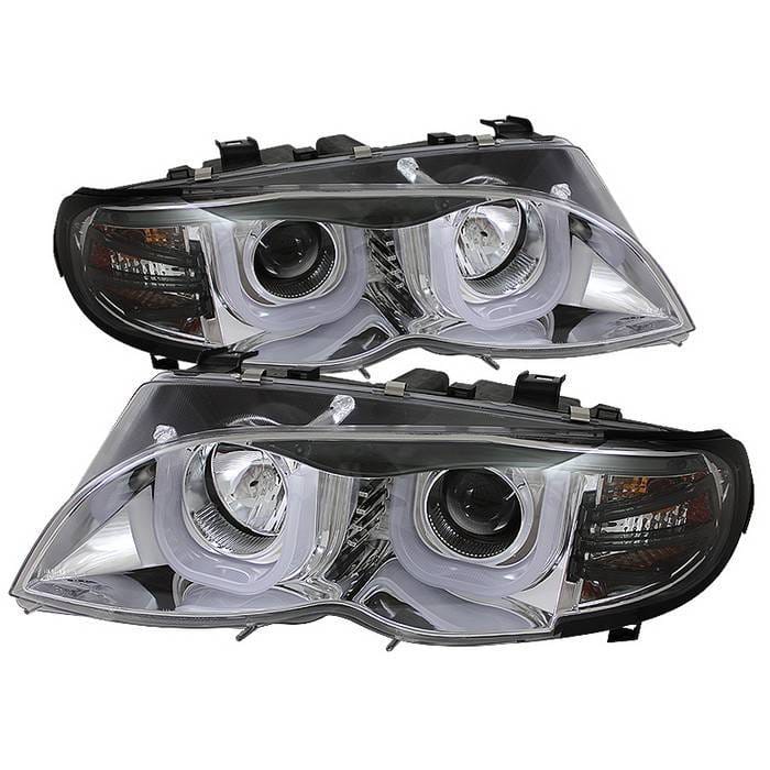 BMW 3 Series 4DR Spyder Projector Headlights - 3D Halo - Chrome - 444-BMWE4602-4D-3DDRL-C