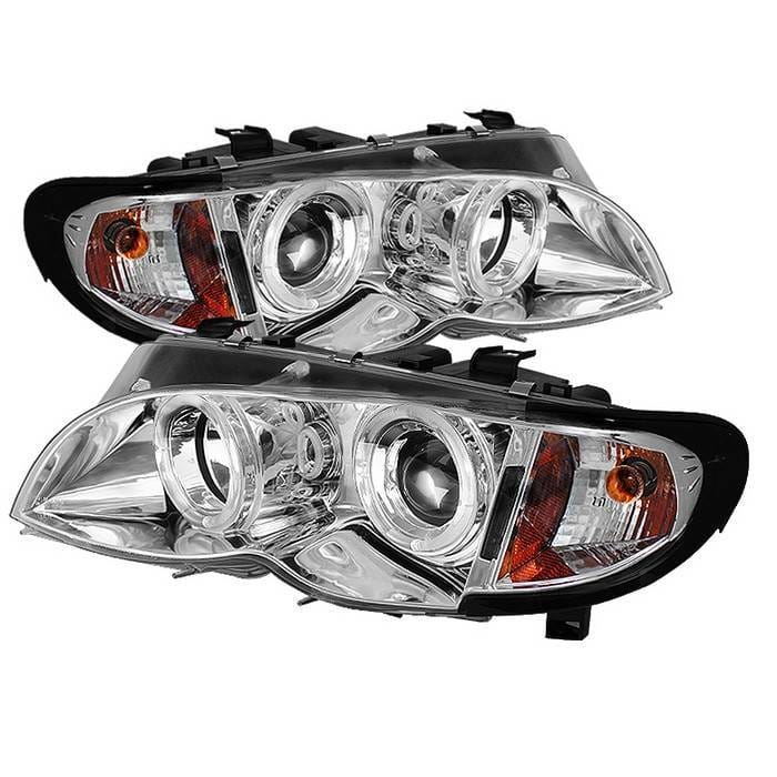 BMW 3 Series 4DR Spyder Projector Headlights - LED Halo - Chrome - 444-BMWE4602-4D-AM-C