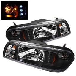 Ford Mustang Spyder LED Crystal Headlights - Black - 333-FM87-1PC-LED-BK