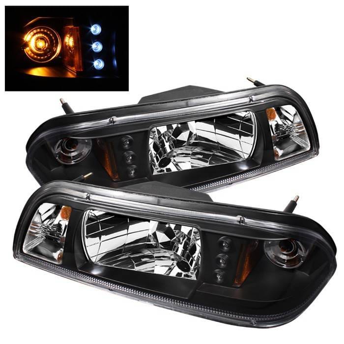 Ford Mustang Spyder LED Crystal Headlights - Black - 333-FM87-1PC-LED-BK