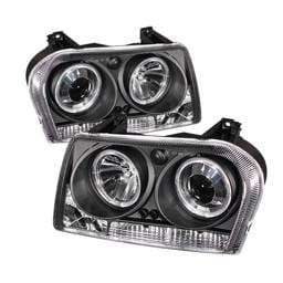 Chrysler 300 Spyder Projector Headlights - LED Halo - LED - Black - 444-C305-HL-BK