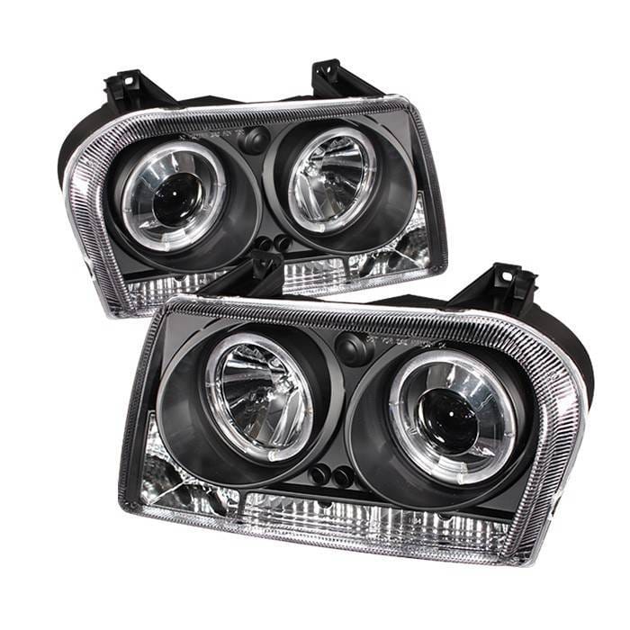 Chrysler 300 Spyder Projector Headlights - LED Halo - LED - Black - 444-C305-HL-BK