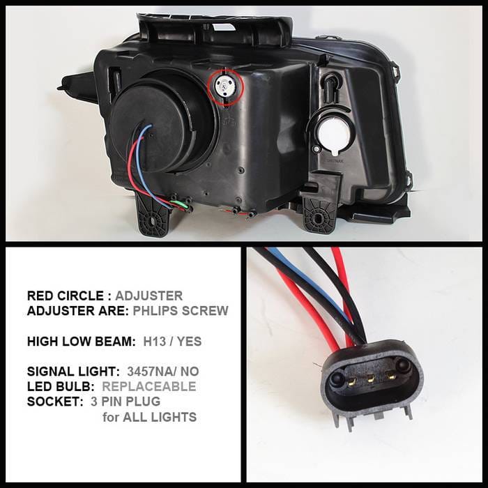 Chevrolet Camaro Spyder Projector Headlights Dual Halo - LED Halo - Black - 444-CCAM2010-HL-BK thumbnail 2