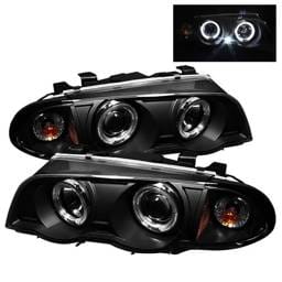 BMW 3 Series 4DR Spyder Projector Headlights - LED Halo - Amber Reflector - Black - 444-BMWE46-4D-HL-AM-BK