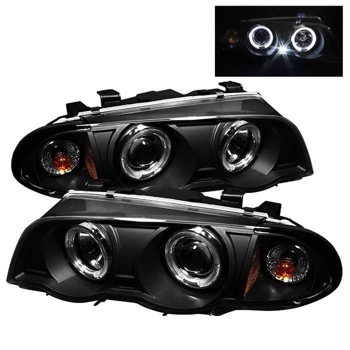 BMW 3 Series 4DR Spyder Projector Headlights - LED Halo - Amber Reflector - Black - 444-BMWE46-4D-HL-AM-BK