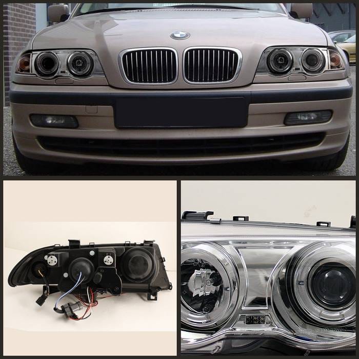 BMW 3 Series 4DR Spyder Projector Headlights - LED Halo - Amber Reflector - Chrome - 444-BMWE46-4D-HL-AM-C thumbnail 2