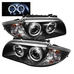 BMW 1 Series Spyder Projector Headlights - LED Halo - Black - 444-BMWE87-HL-BK