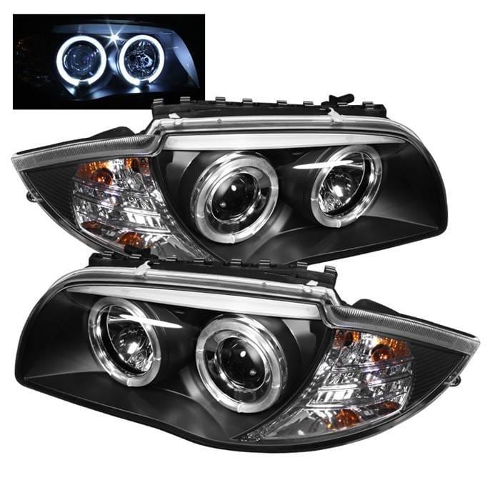 BMW 1 Series Spyder Projector Headlights - LED Halo - Black - 444-BMWE87-HL-BK