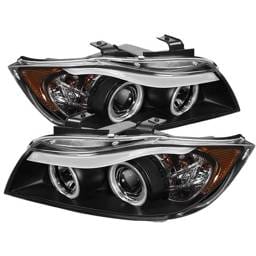 BMW 3 Series 4DR Spyder Projector Headlights - CCFL Halo - Replaceable Eyebrow Bulb - Black - 444-BMWE9005-CCFL-BK