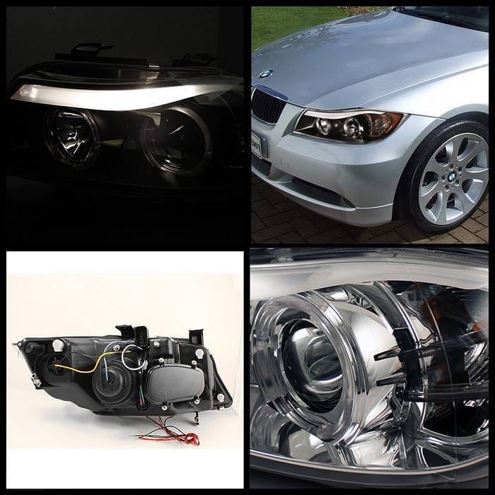 BMW 3 Series 4DR Spyder Projector Headlights - CCFL Halo - Replaceable Eyebrow Bulb - Chrome - 444-BMWE9005-CCFL-C thumbnail 2
