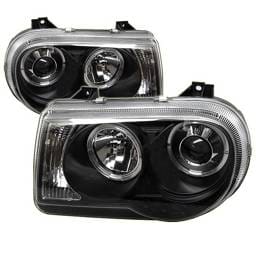 Chrysler 300 Spyder Projector Headlights - LED Halo - LED - Black - 444-C300C-HL-BK