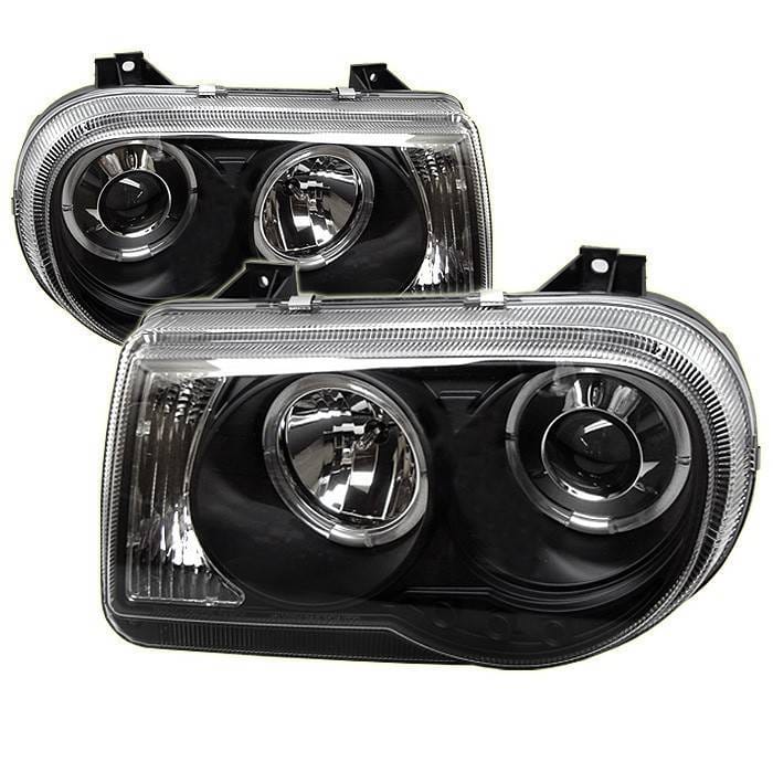 Chrysler 300 Spyder Projector Headlights - LED Halo - LED - Black - 444-C300C-HL-BK