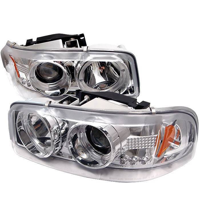 GMC Sierra Spyder Projector Headlights - LED Halo - LED - Chrome - 444-CDE00-HL-C