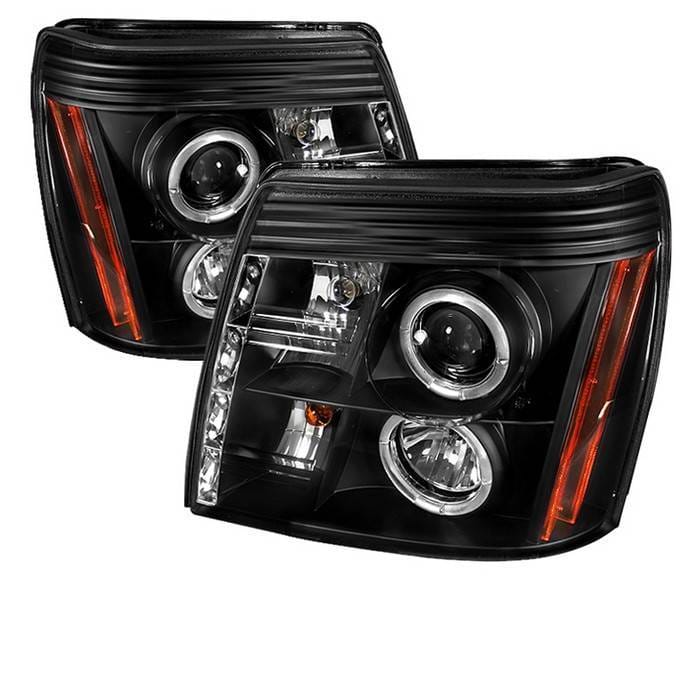 Cadillac Escalade Spyder Projector Headlights - Xenon HID Model Only - LED Halo - DRL - Black - 444-CE02-HID-DRL-BK