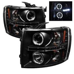Chevrolet Silverado Spyder Projector Headlights - LED Halo - LED - Black - 444-CS07-HL-BK