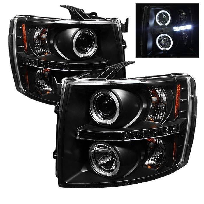 Chevrolet Silverado Spyder Projector Headlights - LED Halo - LED - Black - 444-CS07-HL-BK