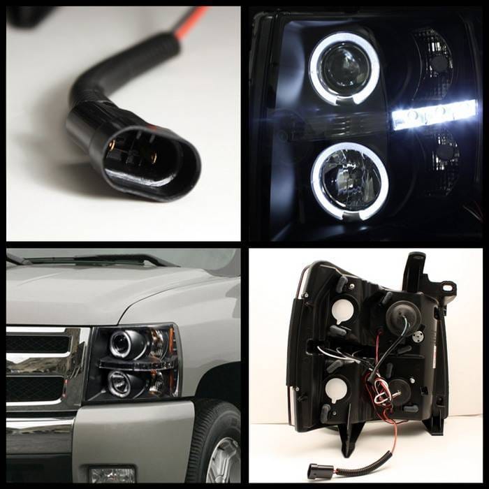 Chevrolet Silverado Spyder Projector Headlights - LED Halo - LED - Black - 444-CS07-HL-BK thumbnail 2