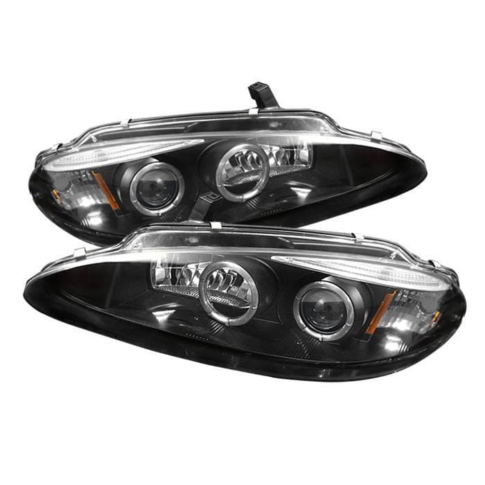 Dodge Intrepid Spyder Projector Headlights - LED Halo - Replaceable Eyebrow - Black - 444-DINT98-HL-BK