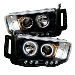 Dodge Ram Spyder Projector Headlights - CCFL Halo - LED - Black - 444-DR02-CCFL-BK