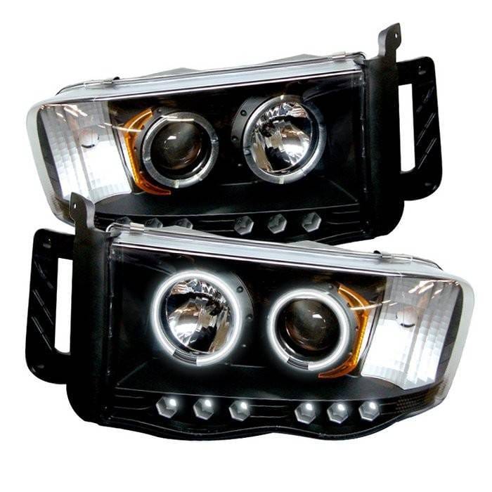 Dodge Ram Spyder Projector Headlights - CCFL Halo - LED - Black - 444-DR02-CCFL-BK
