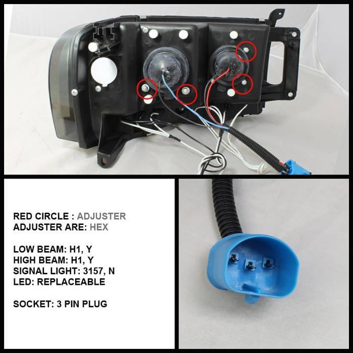 Dodge Ram Spyder Projector Headlights - CCFL Halo - LED - Black - 444-DR02-CCFL-BK thumbnail 2