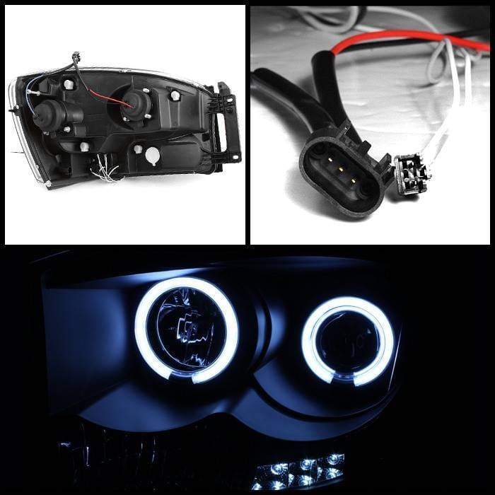 Dodge Ram Spyder Projector Headlights - CCFL Halo - LED - Black - 444-DR06-CCFL-BK thumbnail 2