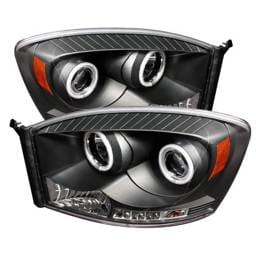 Dodge Ram Spyder Projector Headlights - CCFL Halo - LED - Black - 444-DR06-CCFL-BK