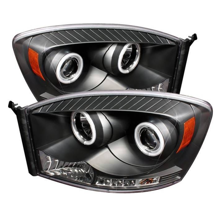 Dodge Ram Spyder Projector Headlights - CCFL Halo - LED - Black - 444-DR06-CCFL-BK
