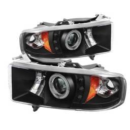 Dodge Ram Spyder Projector Headlights - CCFL Halo - LED - Black - 444-DR99-SP-CCFL-BK