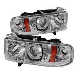 Dodge Ram Spyder Projector Headlights - CCFL Halo - LED - Chrome - 444-DR99-SP-CCFL-C