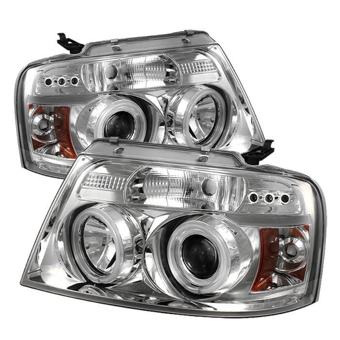 Ford F150 Spyder Projector Headlights - Version 2 - CCFL Halo - LED - Chrome - 444-FF15004-CCFL-G2-C