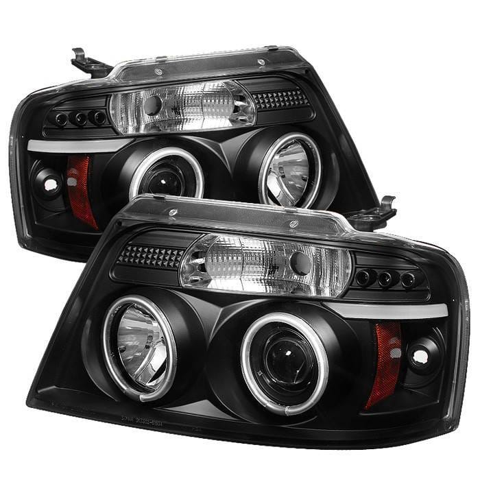 Ford F150 Spyder Projector Headlights - Version 2 - Halo - LED - Black - 444-FF15004--G2-BK