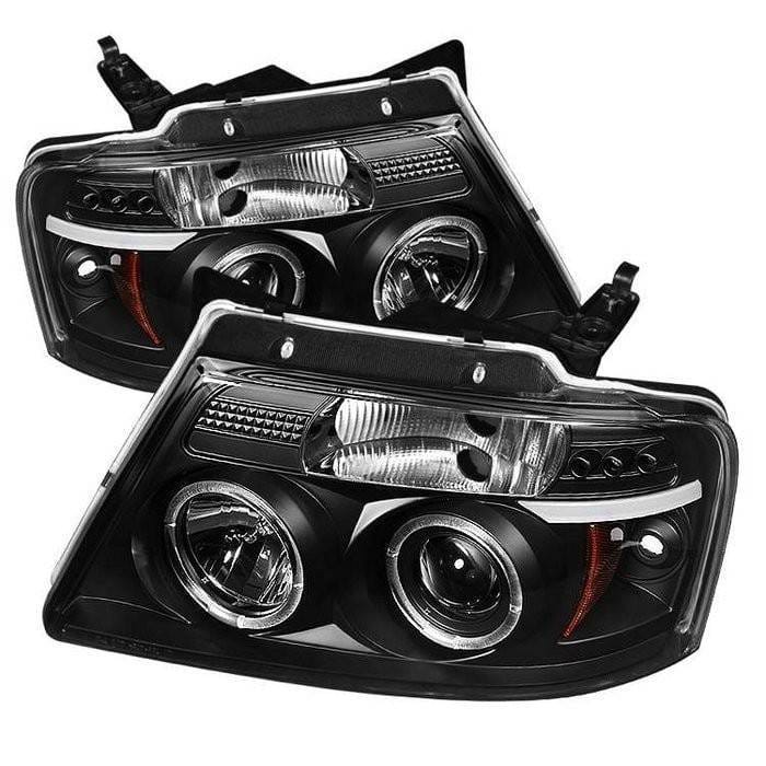 Ford F150 Spyder Projector Headlights - Version 2 - LED Halo - LED - Black - 444-FF15004-HL-G2-BK