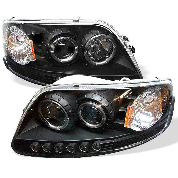 Ford Expedition Spyder Projector Headlights - LED Halo - Amber Reflector - LED - Black - 1PC - 444-FF15097-1P-AM-BK