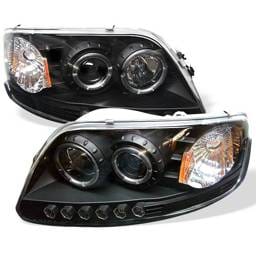 Ford F150 Spyder Projector Headlights - LED Halo - Amber Reflector - LED - Black - 1PC - 444-FF15097-1P-AM-BK