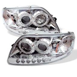 Ford Expedition Spyder Projector Headlights - LED Halo - Amber Reflector - LED - Chome - 1PC - 444-FF15097-1P-AM-C