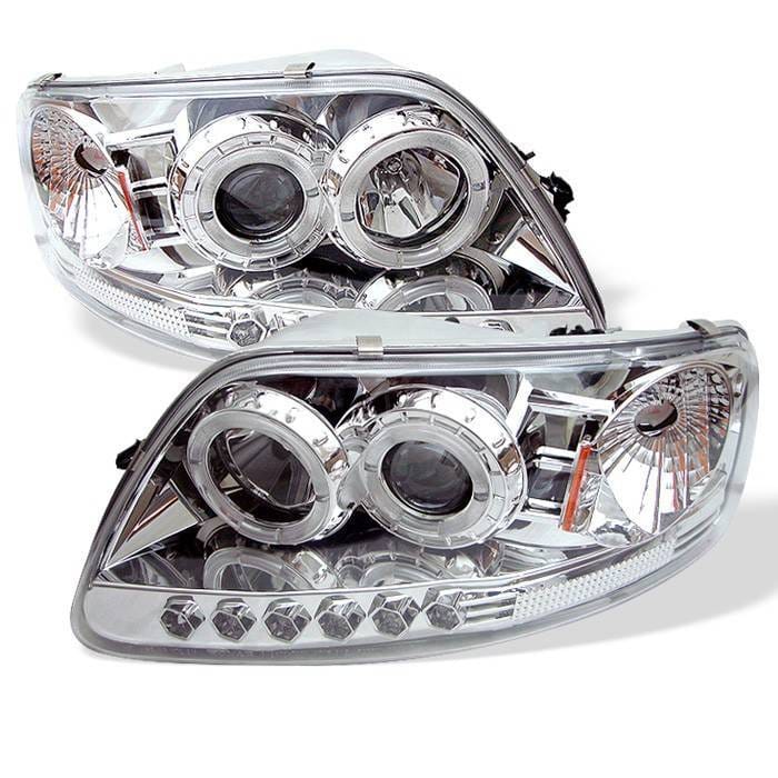 Ford F150 Spyder Projector Headlights - LED Halo - Amber Reflector - LED - Chome - 1PC - 444-FF15097-1P-AM-C