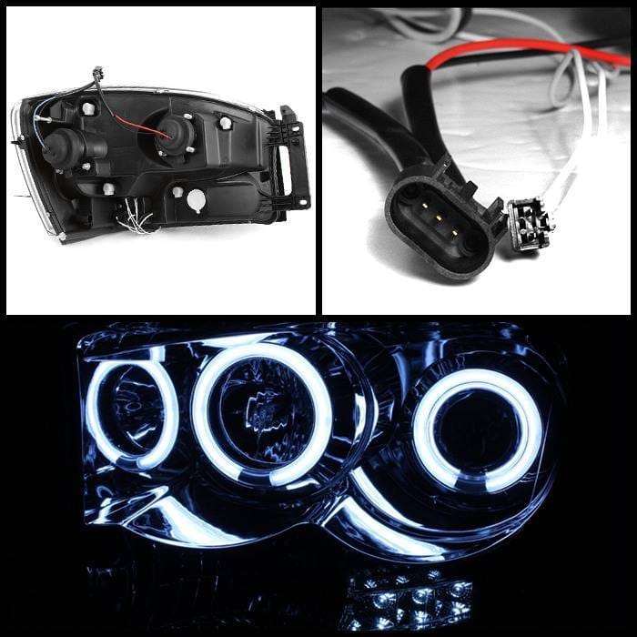 Dodge Ram Spyder Projector Headlights - CCFL Halo - LED - Chrome - 444-DR06-CCFL-C thumbnail 2