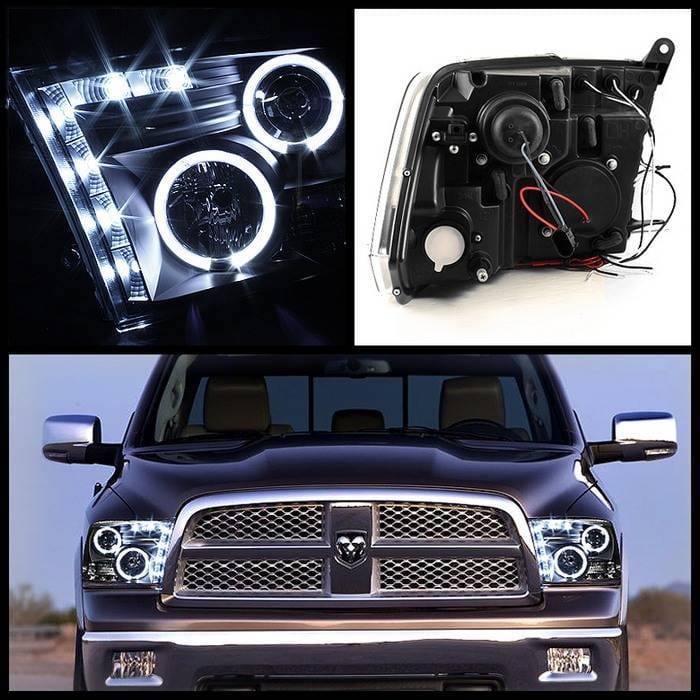 Dodge Ram Spyder Projector Headlights LED Halo - LED - Black - 444-DR09-HL-BK thumbnail 2