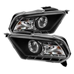 Ford Mustang Spyder Projector Headlights LED Halo - DRL - Black - 444-FM2010-DRL-BK